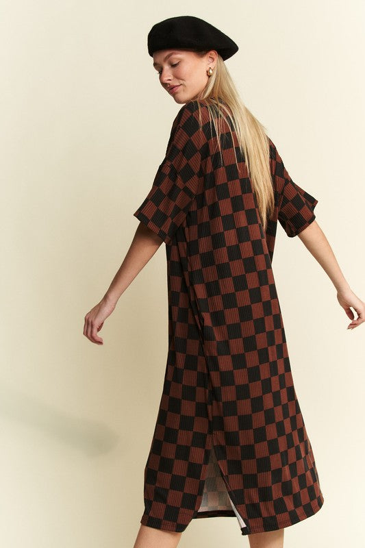 Ribbed Checkered Comfort Dress