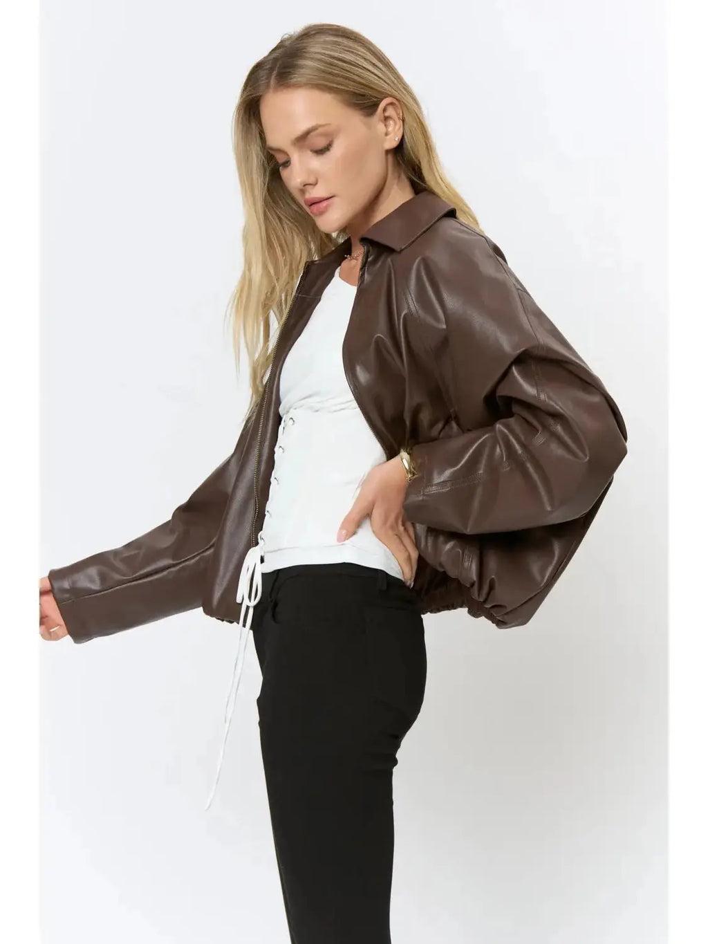 After Hours Faux Leather Bubble Jacket - Poppy & Vine