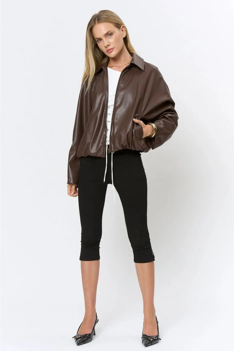 After Hours Faux Leather Bubble Jacket - Poppy & Vine