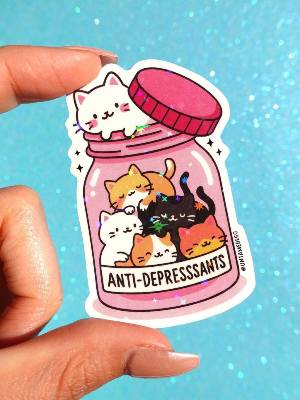 Anti-Depressants Cats Sticker – Cute Kawaii Glitter Vinyl Sticker - Poppy & Vine