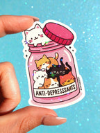 Anti-Depressants Cats Sticker – Cute Kawaii Glitter Vinyl Sticker - Poppy & Vine