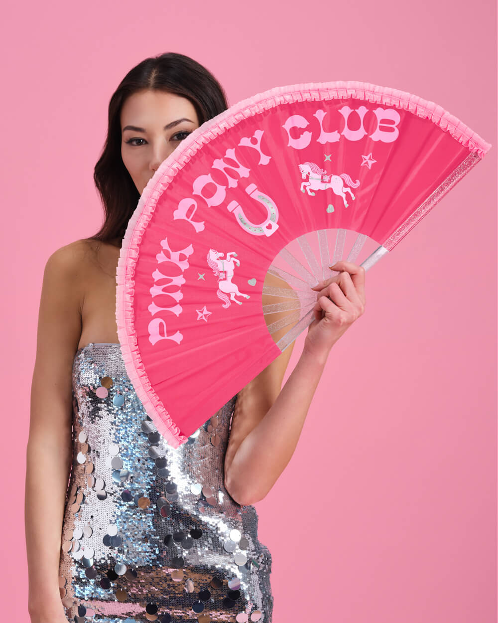 Pink Pony Club Glitter Folding Fan