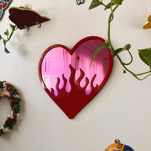 Burning Love Flame Heart Acrylic Wall Mirror