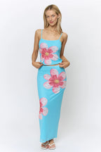 Y2K MESH FLORAL RHINESTONE CAMI & SKIRT SET