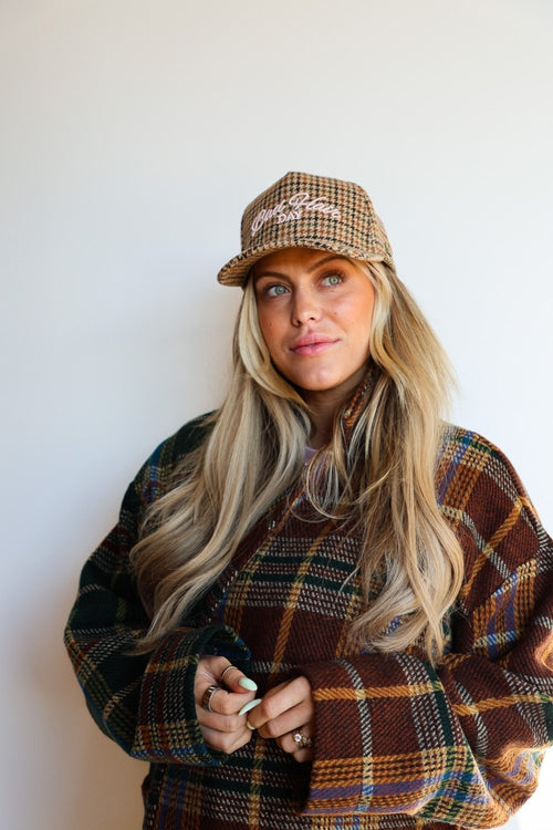 BAD HAIR DAY TWEED HOUNDSTOOTH TRUCKER HAT - Poppy & Vine