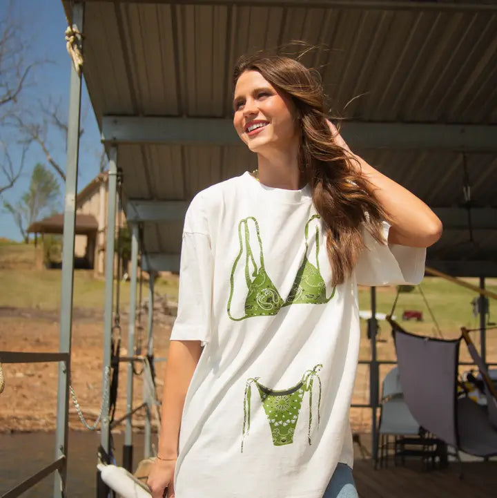BIKINI TEE - Green Paisley