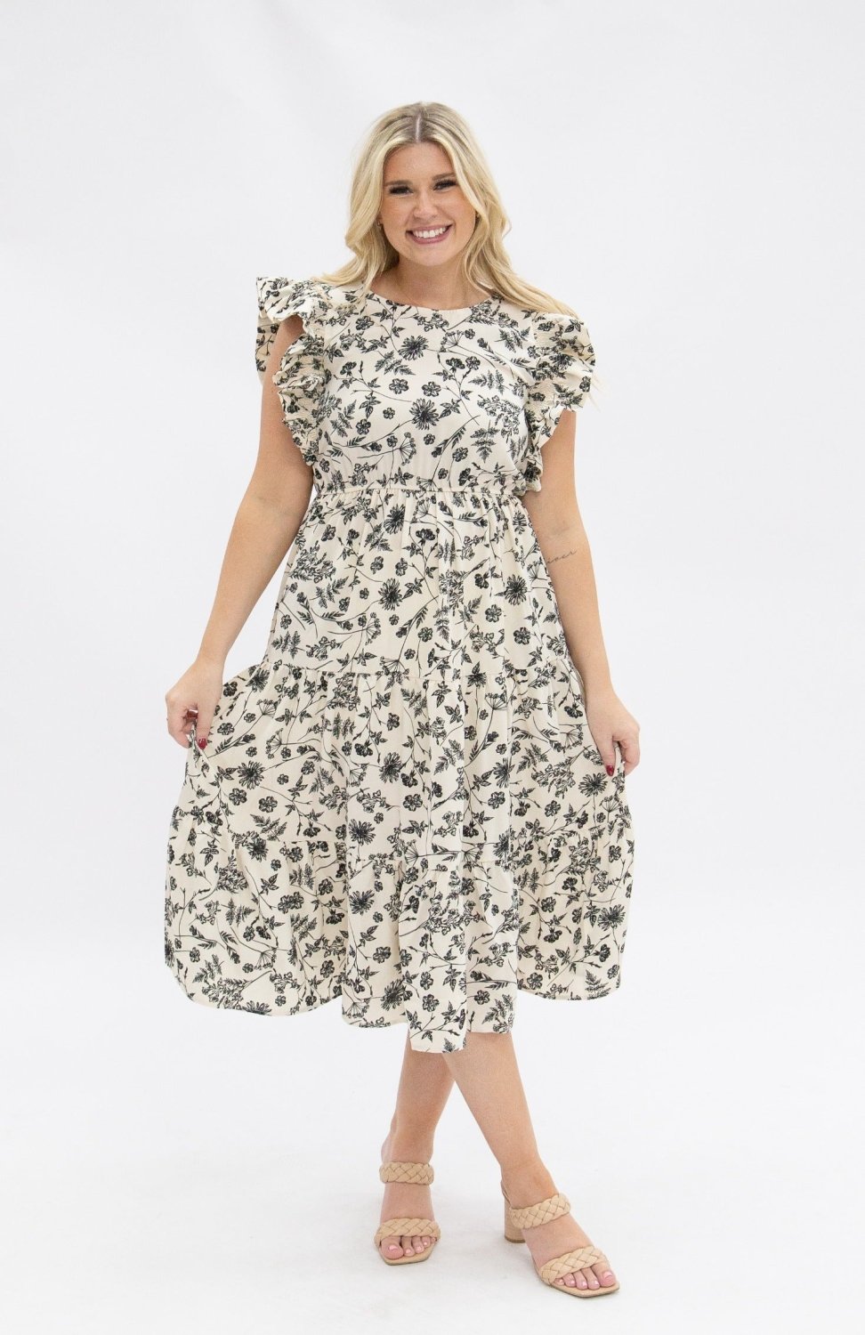 Black & Ivory Floral Tiered Dress - Poppy & Vine