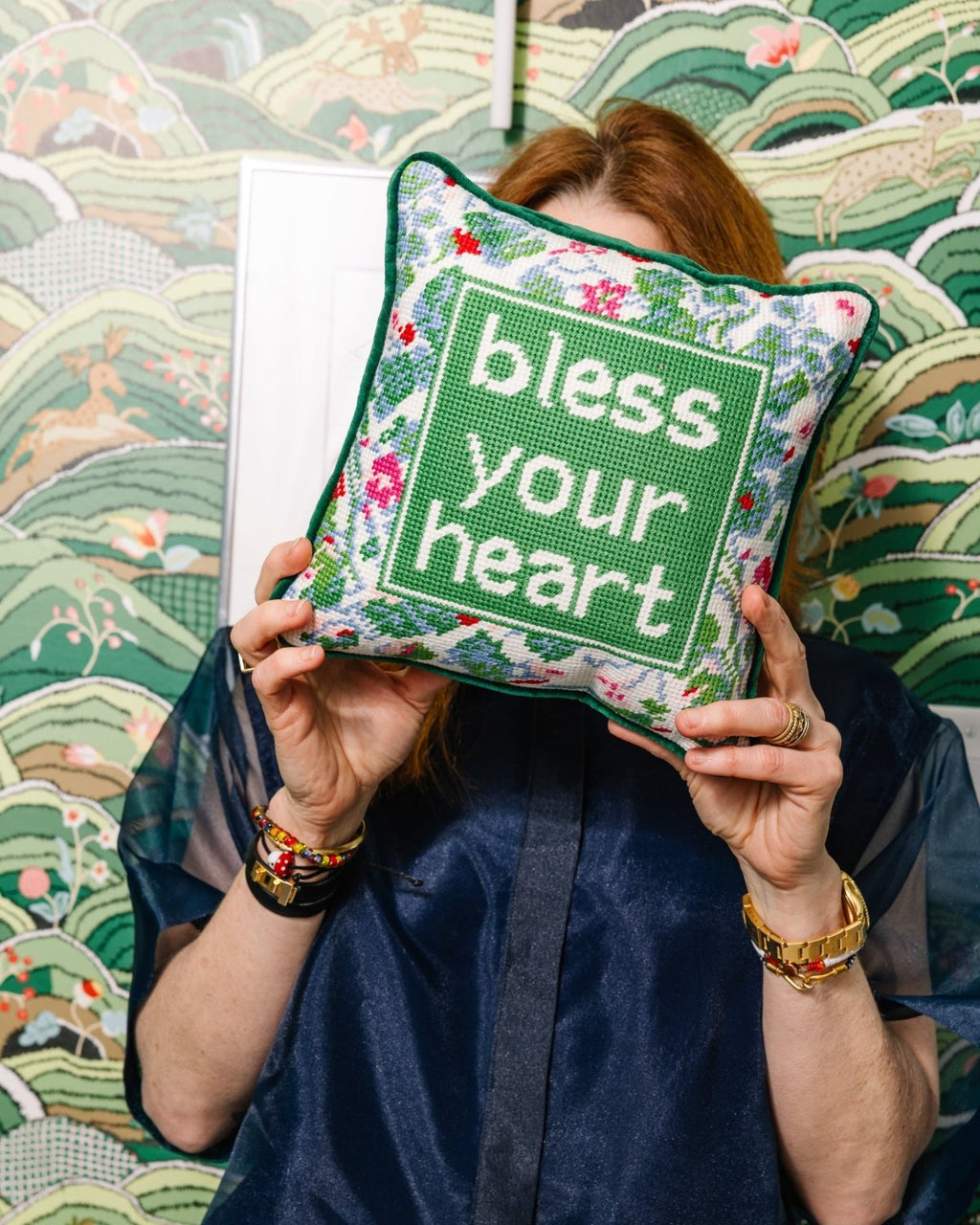 Bless Your Heart Needlepoint Pillow - Poppy & Vine