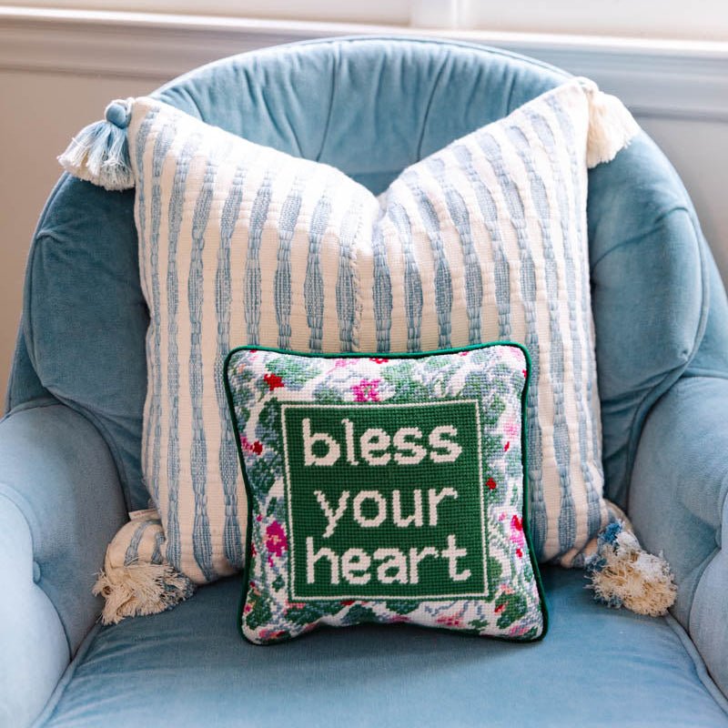 Bless Your Heart Needlepoint Pillow - Poppy & Vine