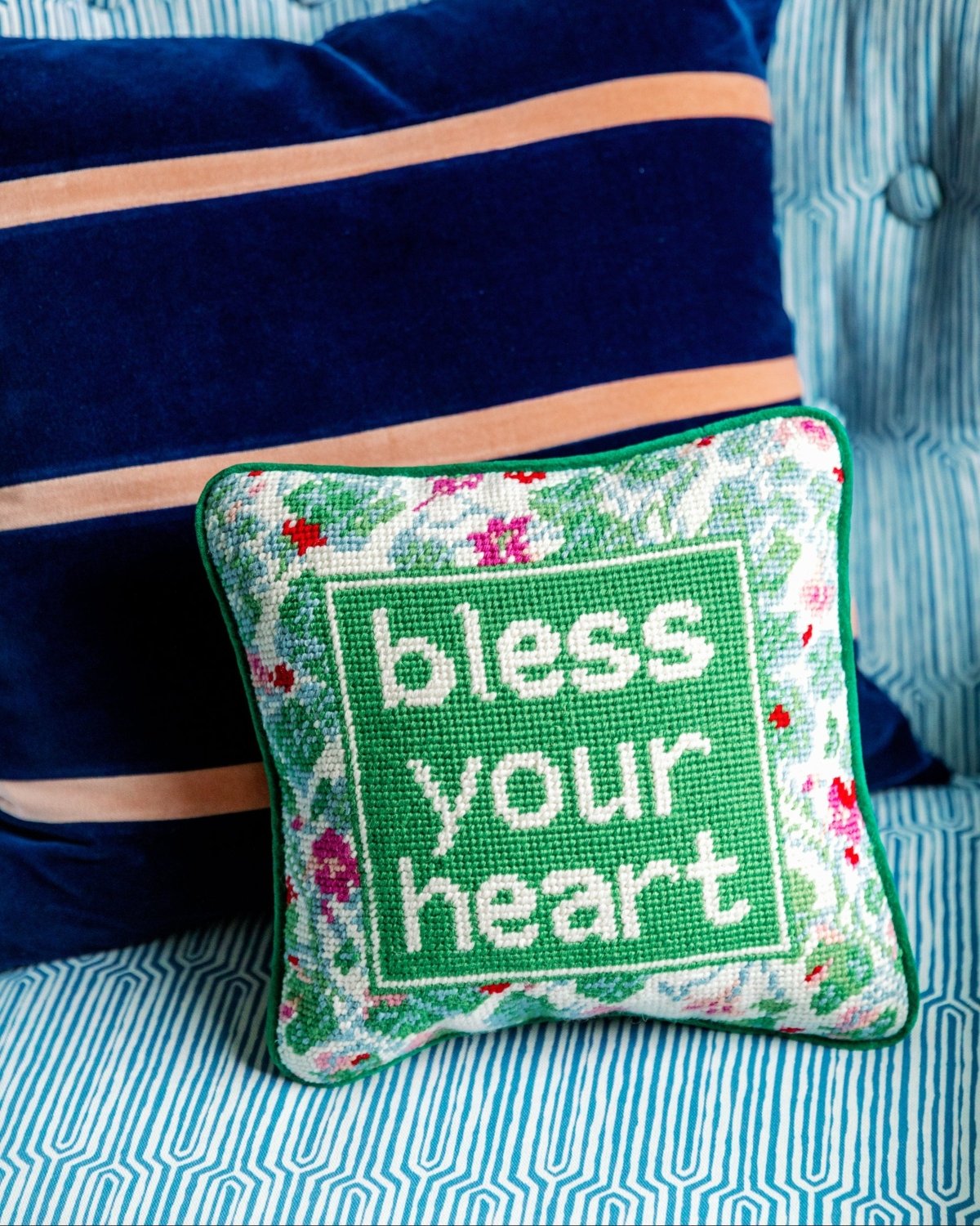 Bless Your Heart Needlepoint Pillow - Poppy & Vine