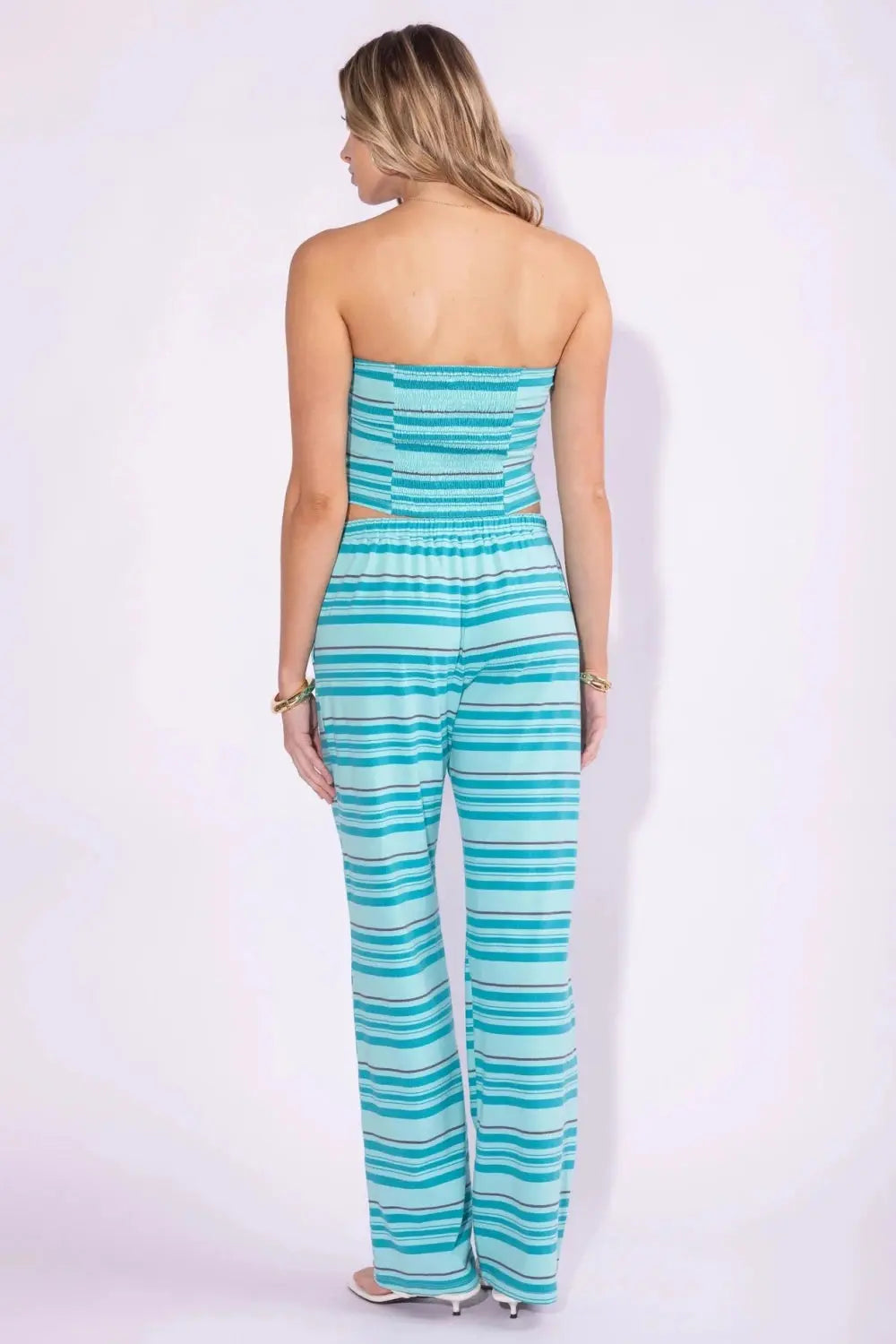 BLUE COTTON STRIPED TUBE TOP AND WIDE LEG PANTS SET | sizes S-L - Poppy & Vine