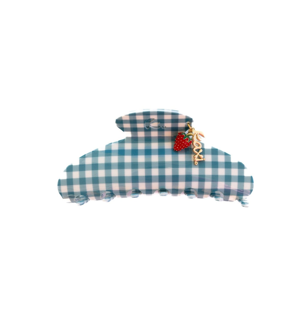 BLUE GINGHAM STRAWBERRY CHARM CLAW - Poppy & Vine