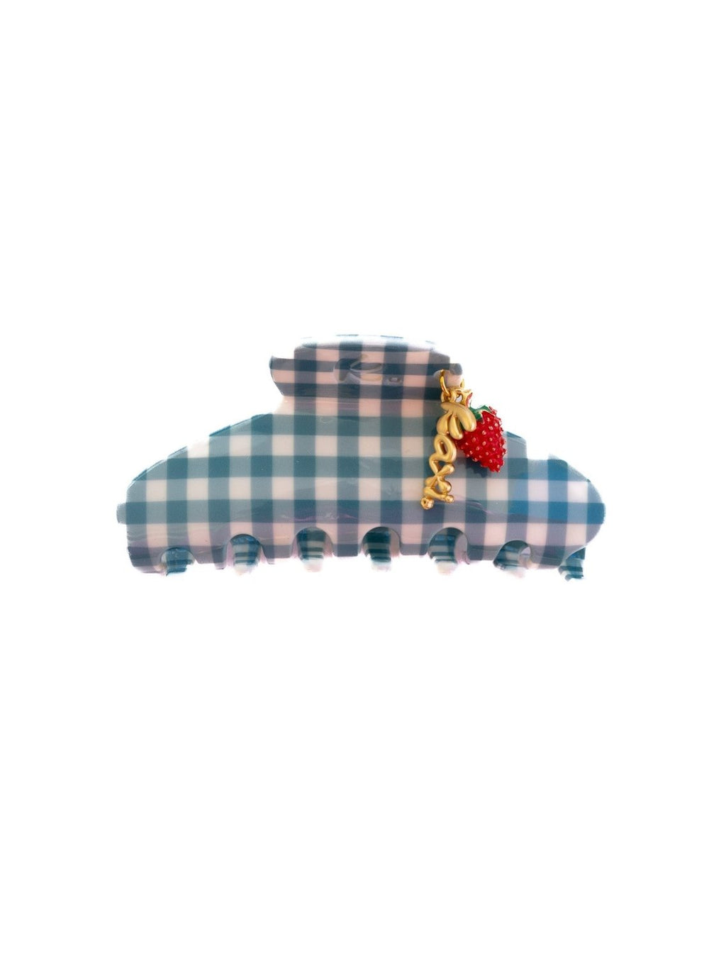 BLUE GINGHAM STRAWBERRY CHARM CLAW - Poppy & Vine