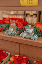 BLUE GINGHAM STRAWBERRY CHARM CLAW - Poppy & Vine