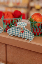 BLUE GINGHAM STRAWBERRY CHARM CLAW - Poppy & Vine
