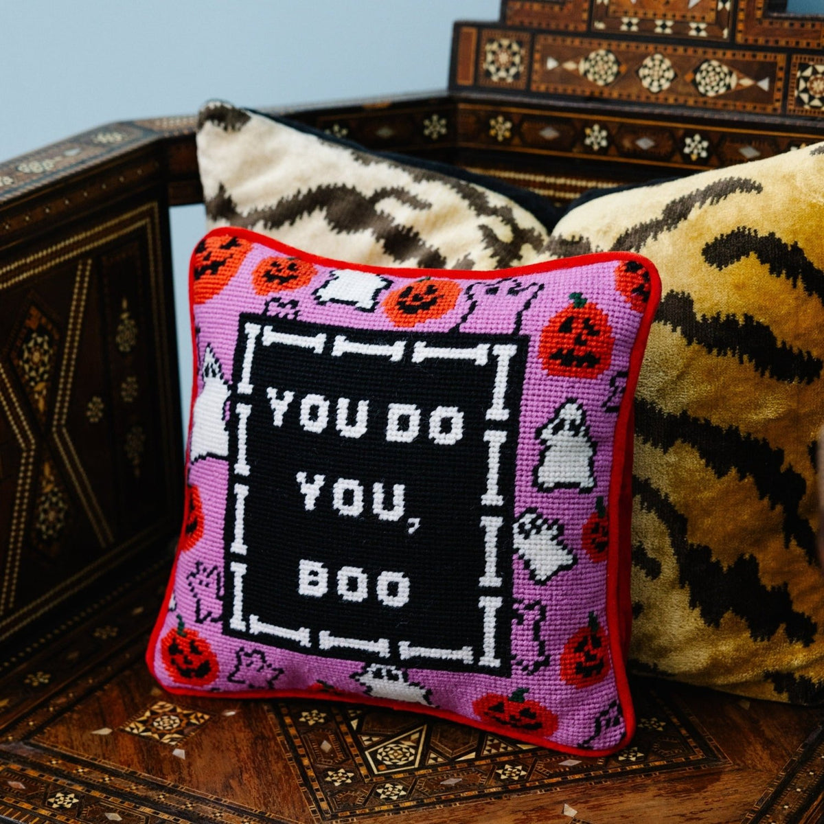 Boo Needlepoint Pillow - Poppy & Vine