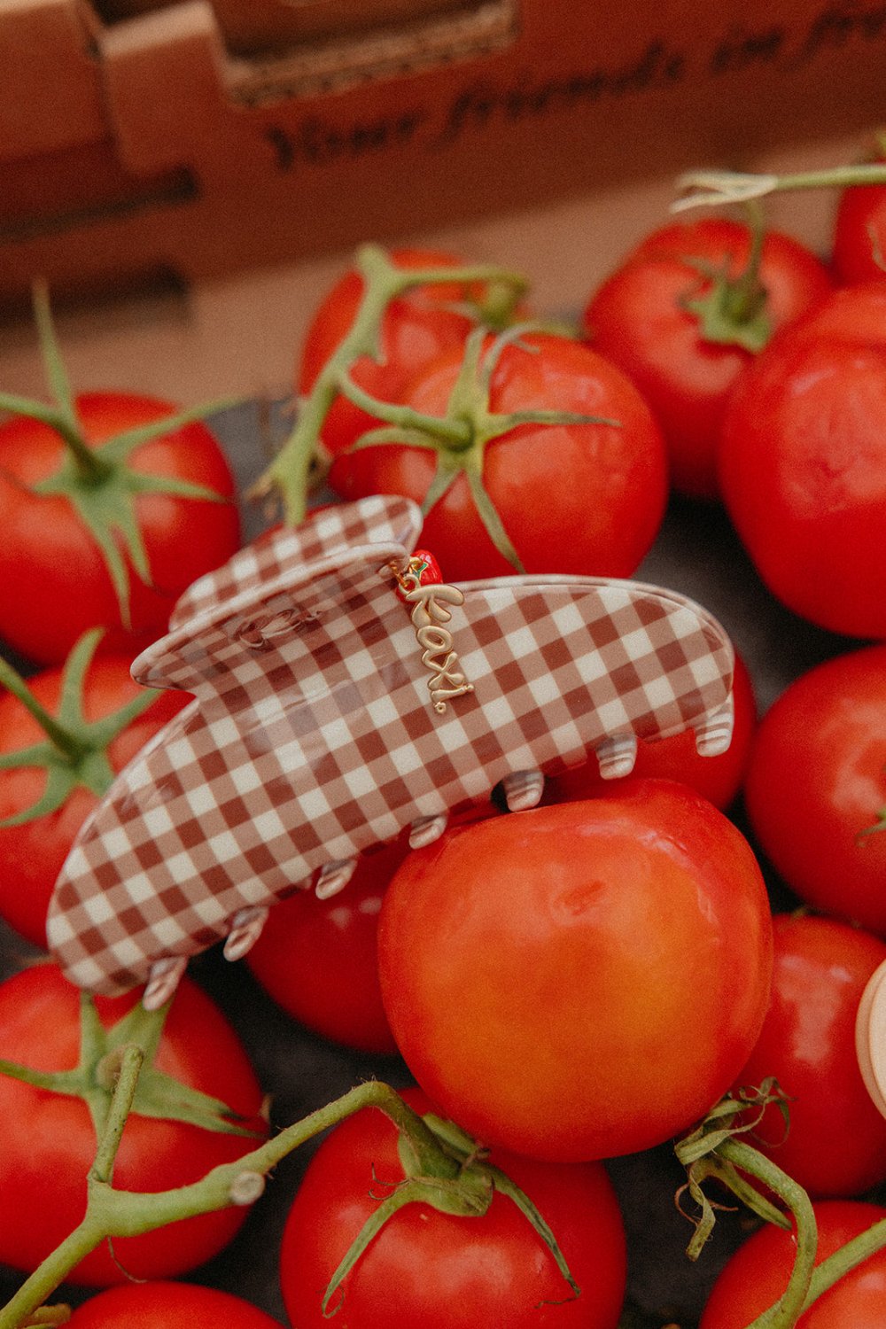 BROWN GINGHAM TOMATO CHARM CLAW - Poppy & Vine