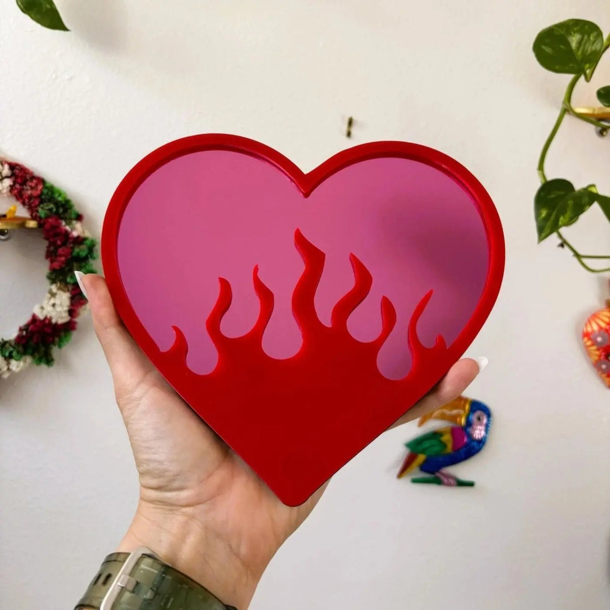 Burning Love Flame Heart Acrylic Wall Mirror - Poppy & Vine
