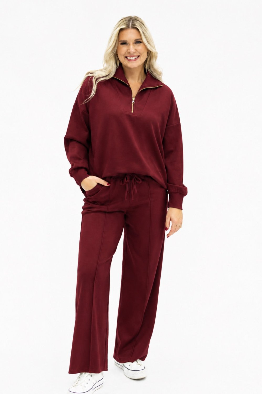 Butter Soft Quarter-Zip Top, Maroon - Poppy & Vine
