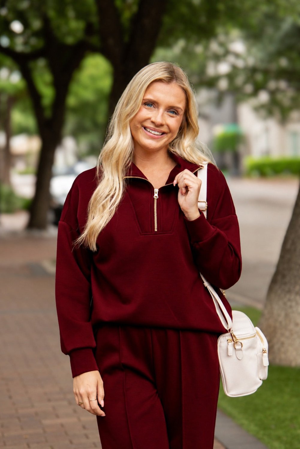 Butter Soft Quarter-Zip Top, Maroon - Poppy & Vine