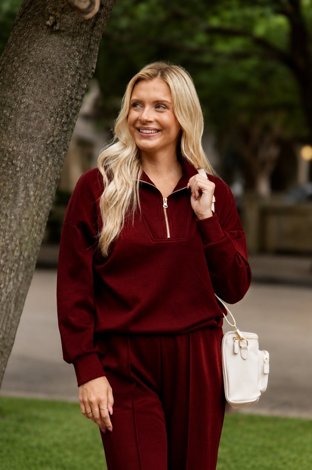 Butter Soft Quarter-Zip Top, Maroon - Poppy & Vine