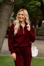 Butter Soft Quarter-Zip Top, Maroon - Poppy & Vine