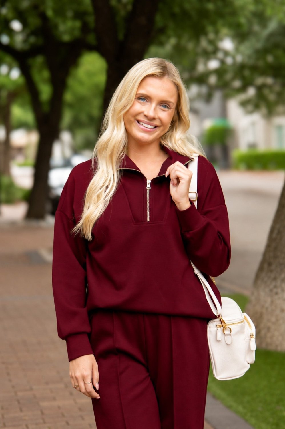 Butter Soft Quarter-Zip Top, Maroon - Poppy & Vine