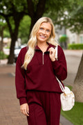 Butter Soft Quarter-Zip Top, Maroon - Poppy & Vine