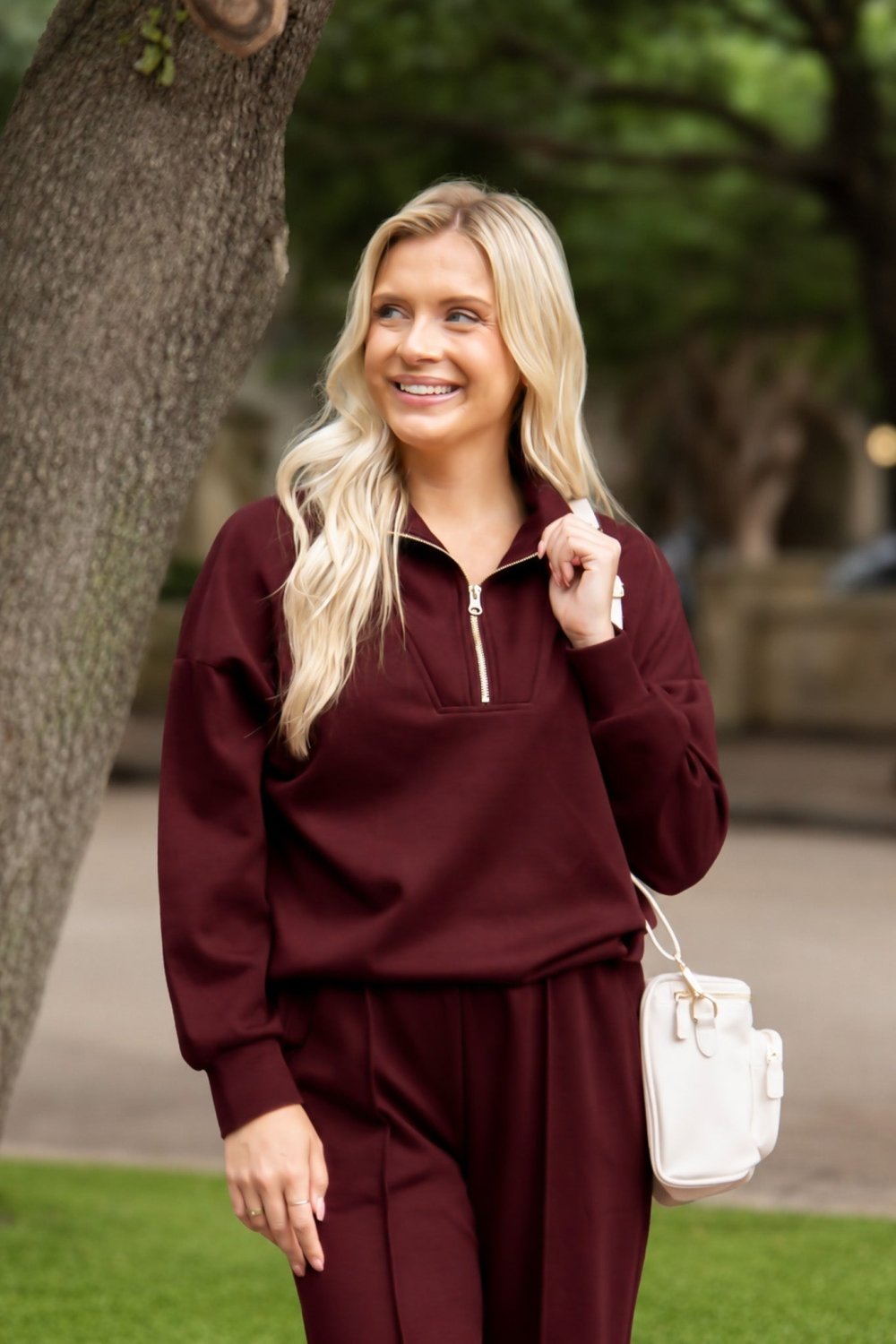 Butter Soft Quarter-Zip Top, Maroon - Poppy & Vine