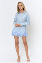 Scallop Lace Hem Button-Front Blouse