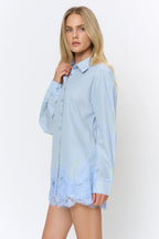 Scallop Lace Hem Button-Front Blouse