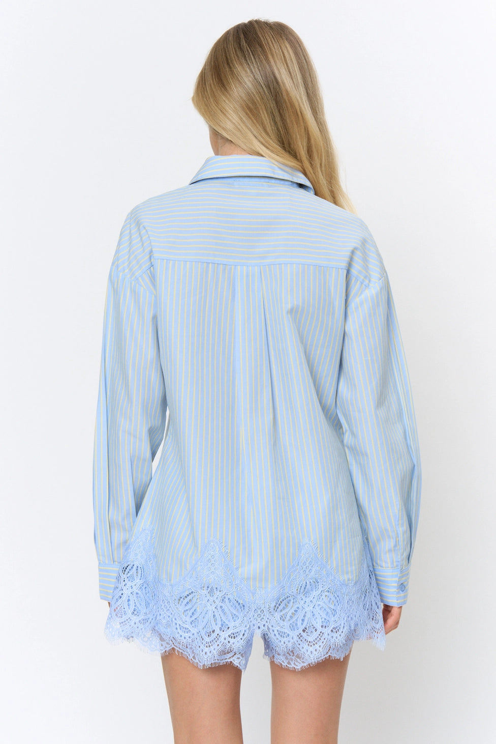 Scallop Lace Hem Button-Front Blouse