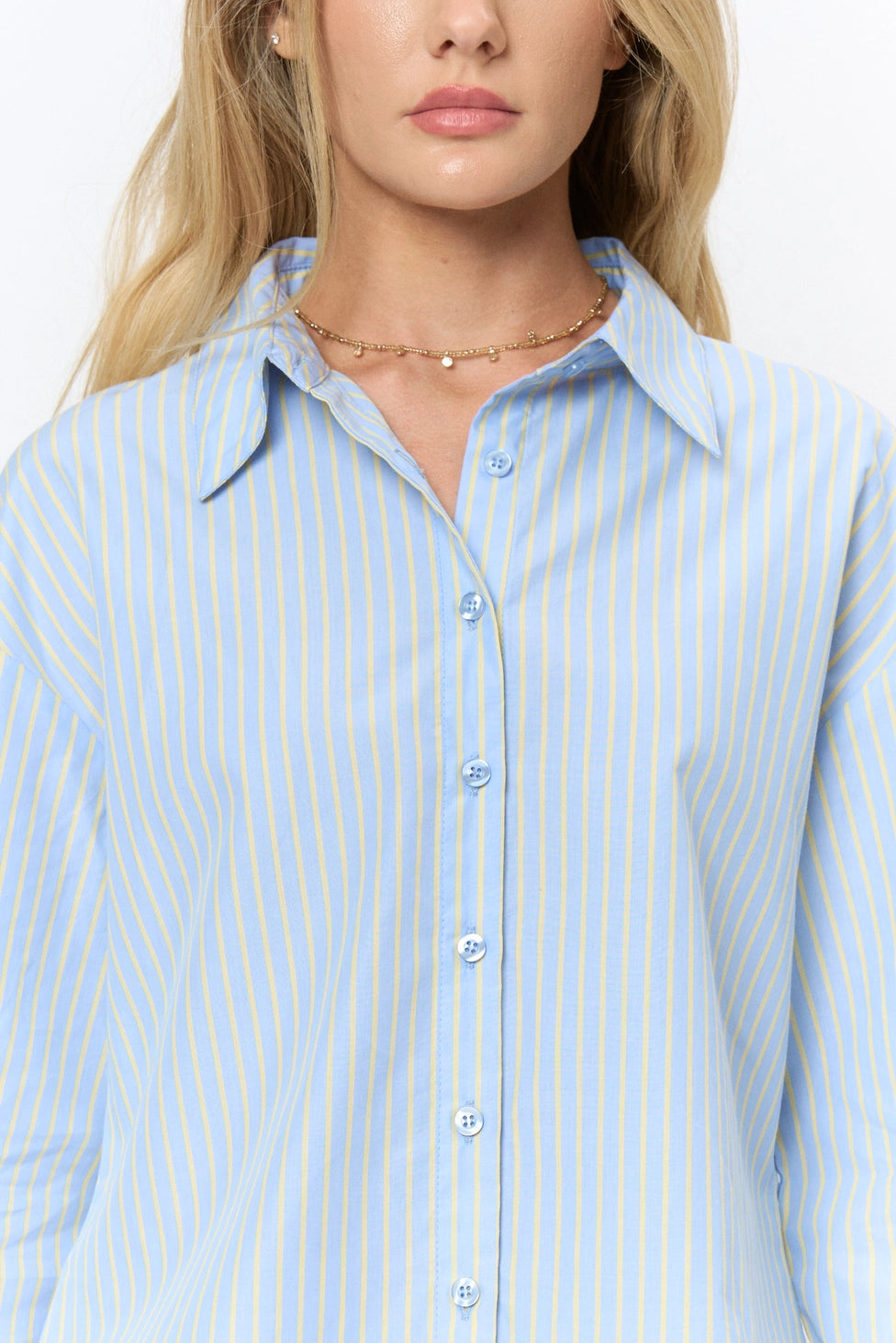 Scallop Lace Hem Button-Front Blouse