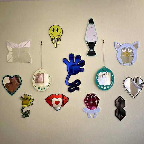 Blue Sticky Hand Y2K Acrylic Wall Mirror