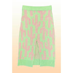 Cactus Knit Midi Skirt | Green Intarsia Cactus Sweater Skirt | Boho Desert Knit Skirt - Poppy & Vine