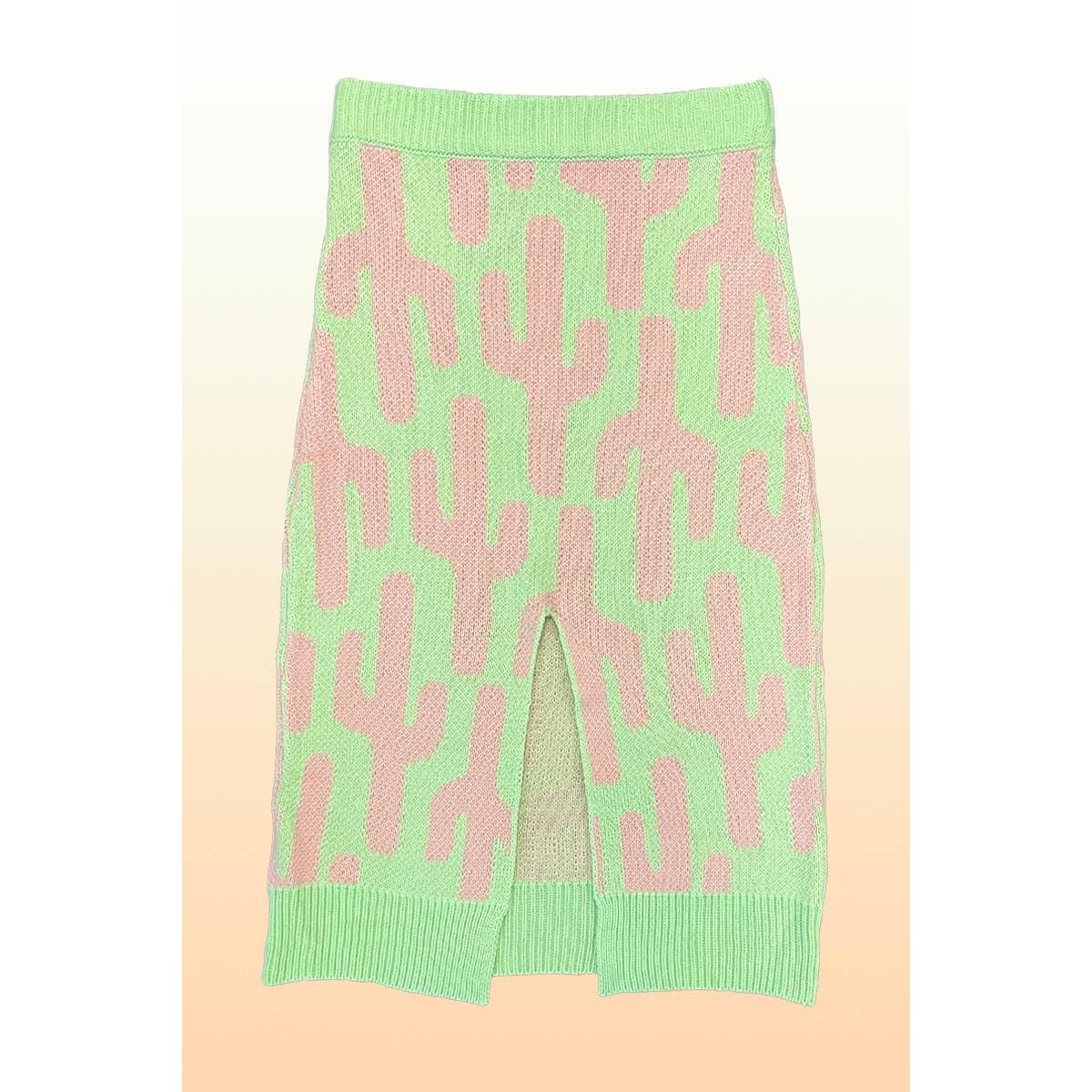 Cactus Knit Midi Skirt | Green Intarsia Cactus Sweater Skirt | Boho Desert Knit Skirt - Poppy & Vine