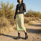 Cactus Knit Midi Skirt | Green Intarsia Cactus Sweater Skirt | Boho Desert Knit Skirt - Poppy & Vine