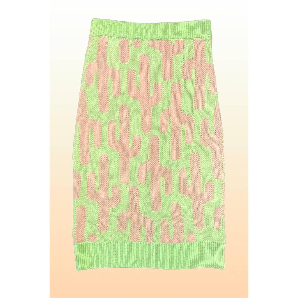 Cactus Knit Midi Skirt | Green Intarsia Cactus Sweater Skirt | Boho Desert Knit Skirt - Poppy & Vine