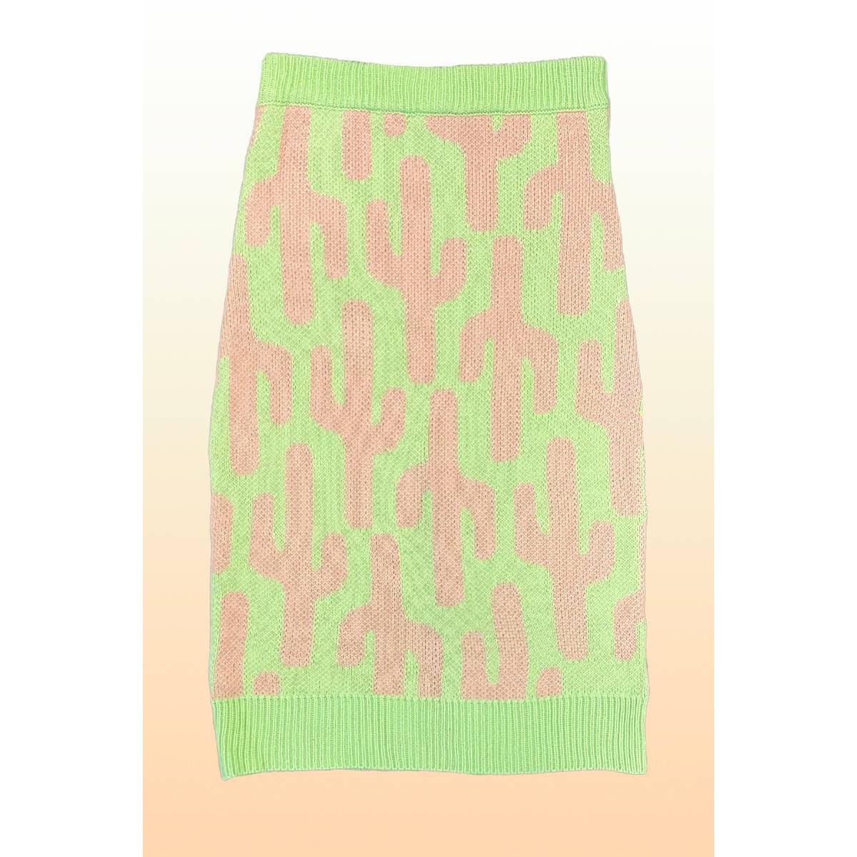 Cactus Knit Midi Skirt | Green Intarsia Cactus Sweater Skirt | Boho Desert Knit Skirt - Poppy & Vine