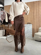 Satin + Lace Midi Skirt
