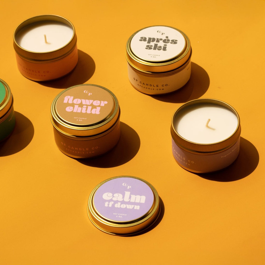 Calm TF Down 4 oz. Just Because Candle Tin - Poppy & Vine