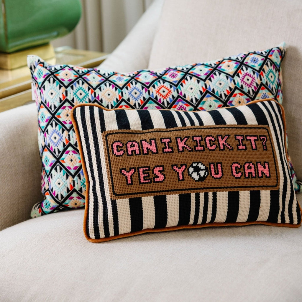 Can I Kick It Needlepoint Pillow - Poppy & Vine