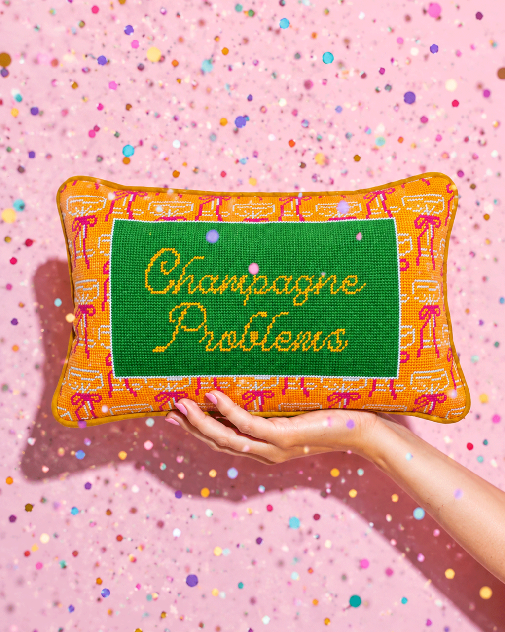 Champagne Problems Needlepoint Pillow - Poppy & Vine