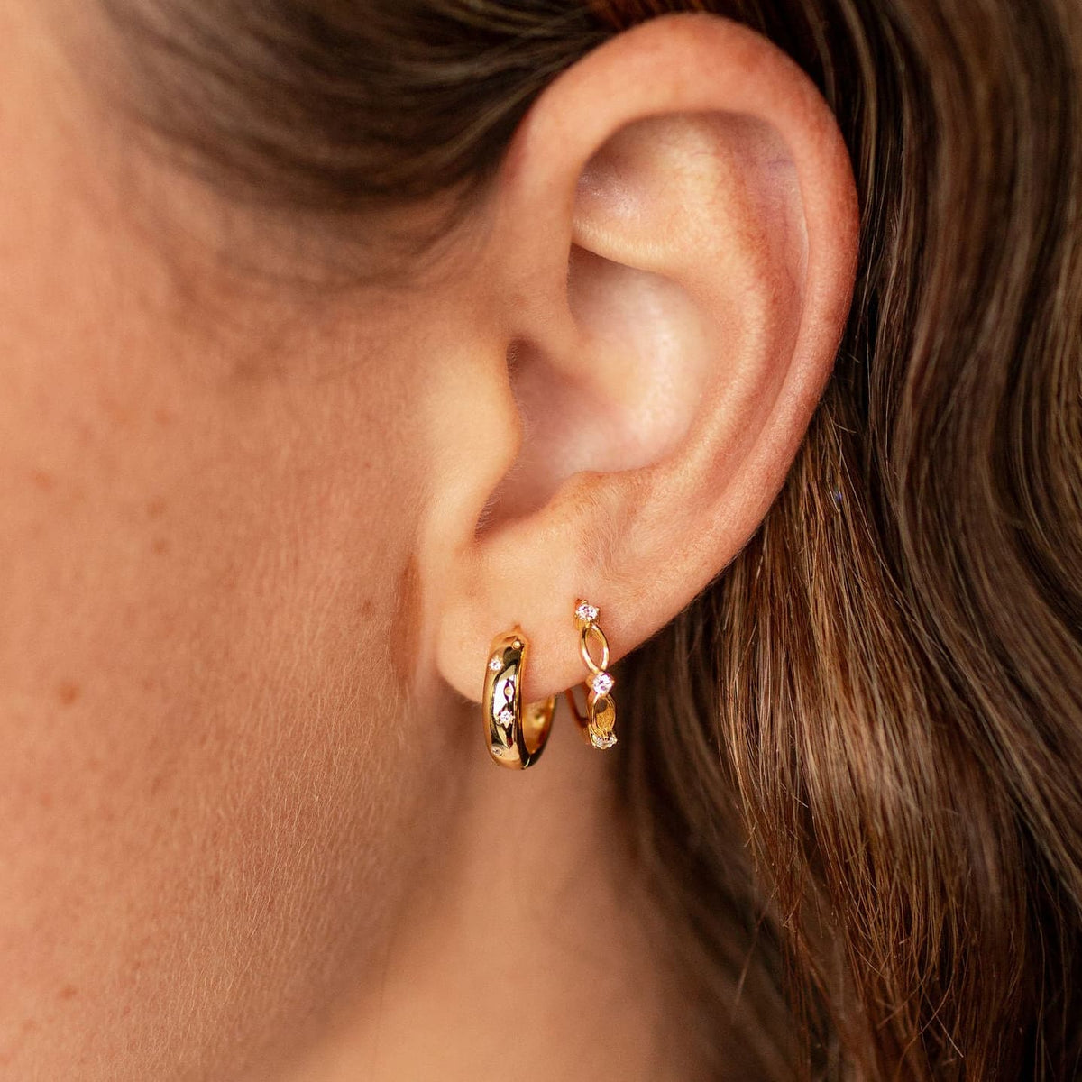 Charli Diamond & Gold Polka Dot Hoops - Poppy & Vine