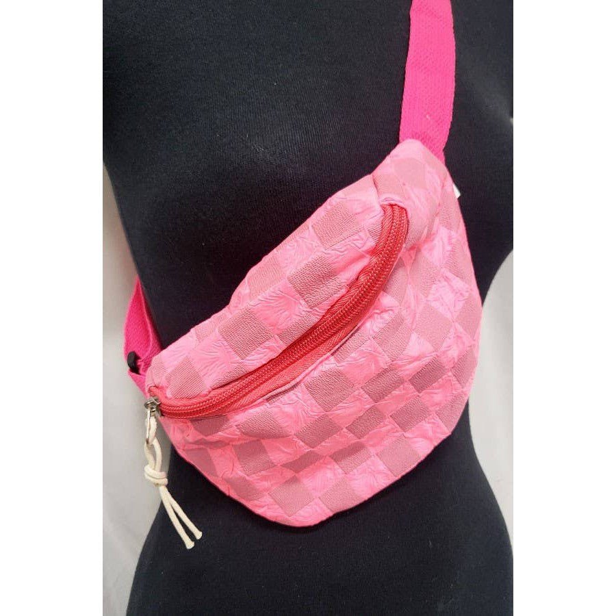 Checkered Belt Bag Fanny Pack Y2K Gen Z Aesthetic win 4 Colors [Violet, Pink, Green, Gray] 9.5" x 6" - Poppy & Vine