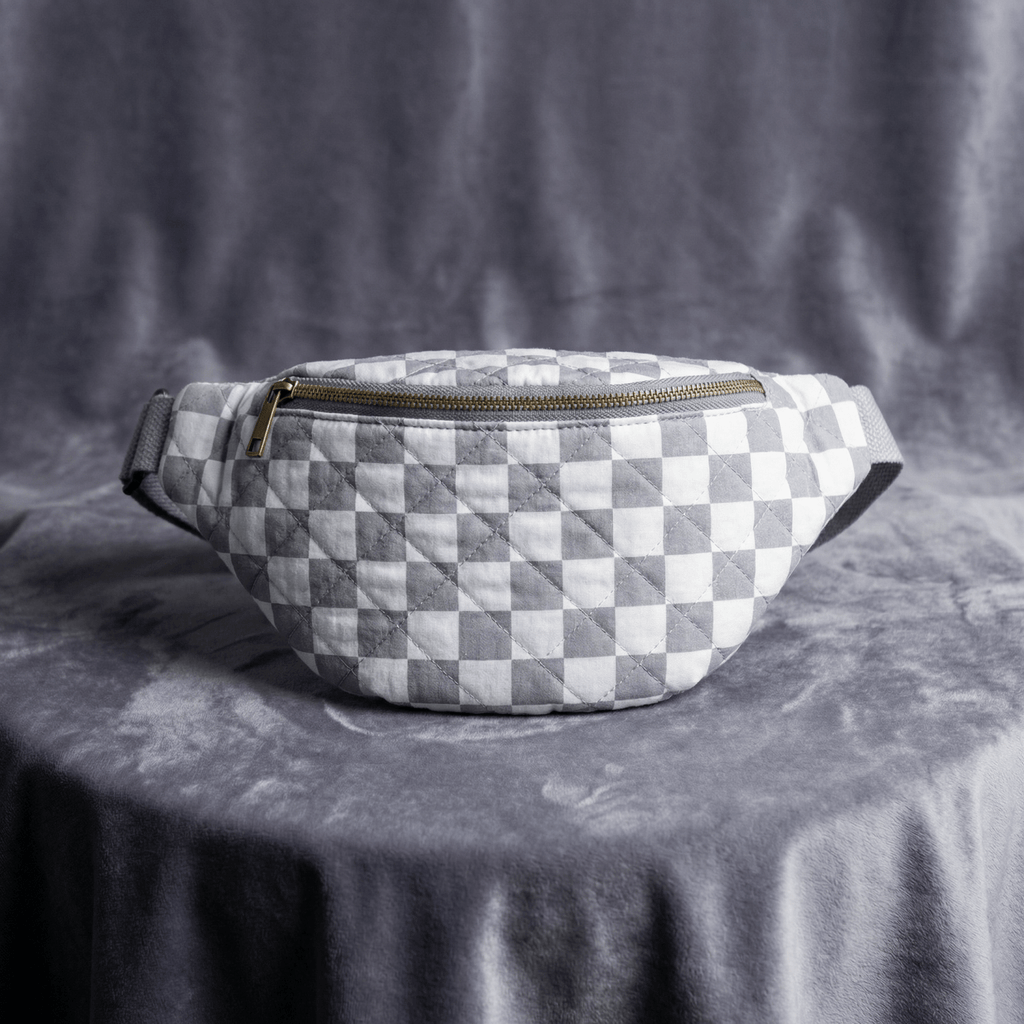 Checkered Belt Bag Fanny Pack Y2K Gen Z Aesthetic win 4 Colors [Violet, Pink, Green, Gray] 9.5" x 6" - Poppy & Vine