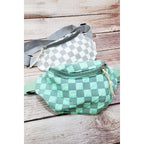 Checkered Belt Bag Fanny Pack Y2K Gen Z Aesthetic win 4 Colors [Violet, Pink, Green, Gray] 9.5" x 6" - Poppy & Vine