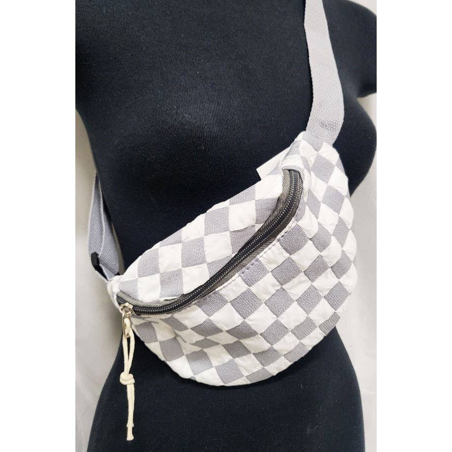 Checkered Belt Bag Fanny Pack Y2K Gen Z Aesthetic win 4 Colors [Violet, Pink, Green, Gray] 9.5" x 6" - Poppy & Vine
