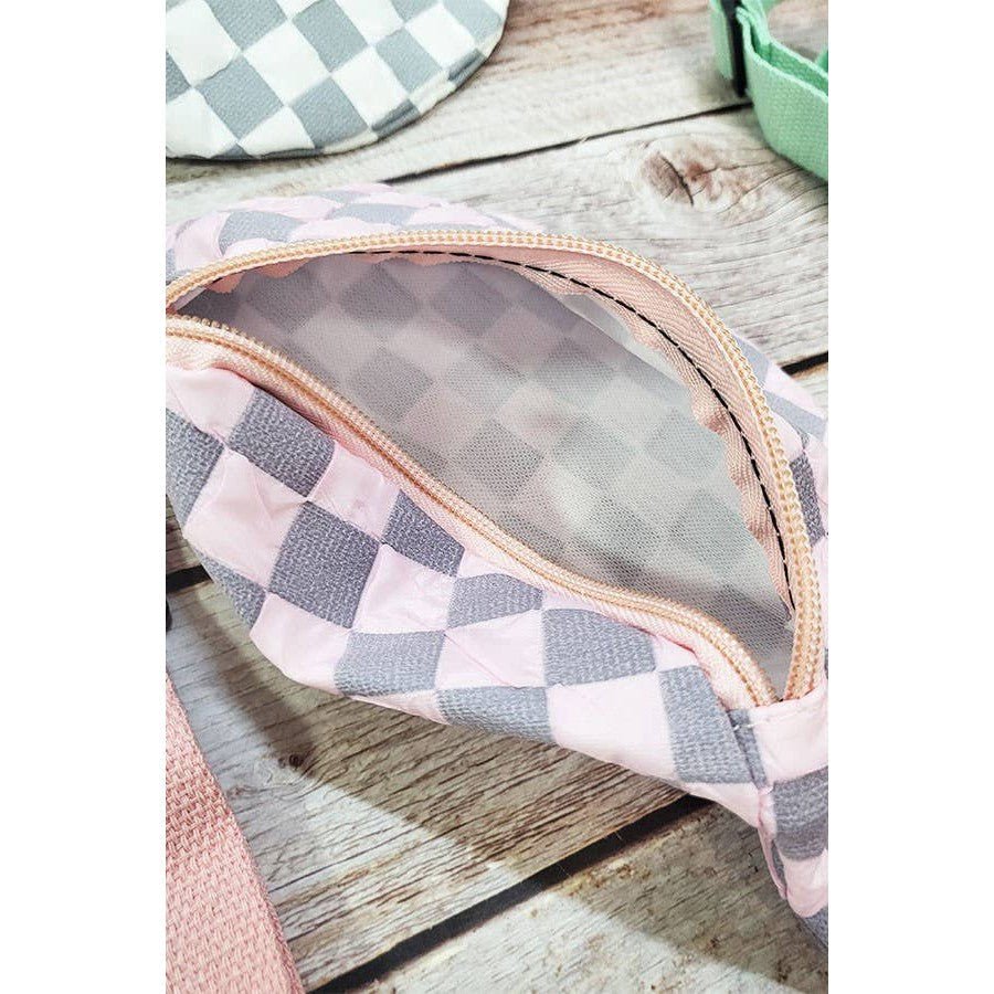 Checkered Belt Bag Fanny Pack Y2K Gen Z Aesthetic win 4 Colors [Violet, Pink, Green, Gray] 9.5" x 6" - Poppy & Vine