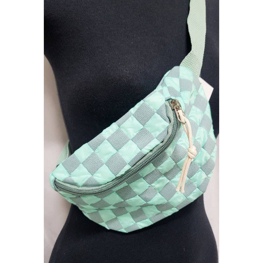 Checkered Belt Bag Fanny Pack Y2K Gen Z Aesthetic win 4 Colors [Violet, Pink, Green, Gray] 9.5" x 6" - Poppy & Vine